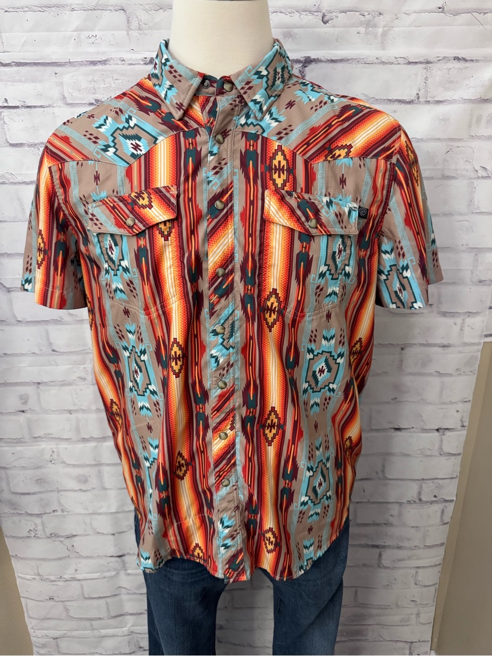 Rock & Roll Denim men’s Large Aztec Pearl Snap Rodeo Western Shirt Cowboy vented